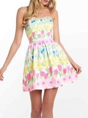 LILLY PULITZER Payton Strapless Dress Floral Line Dance Size 2